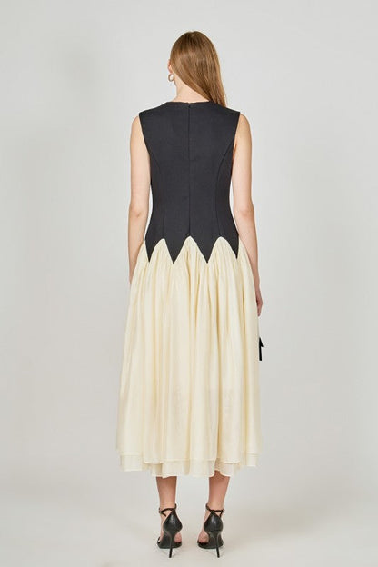 Contrast Color Midi Dress