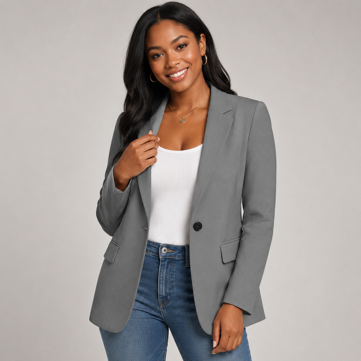 Casual Blazer Jacket - Lightweight One-Button Work Office Suit Coat