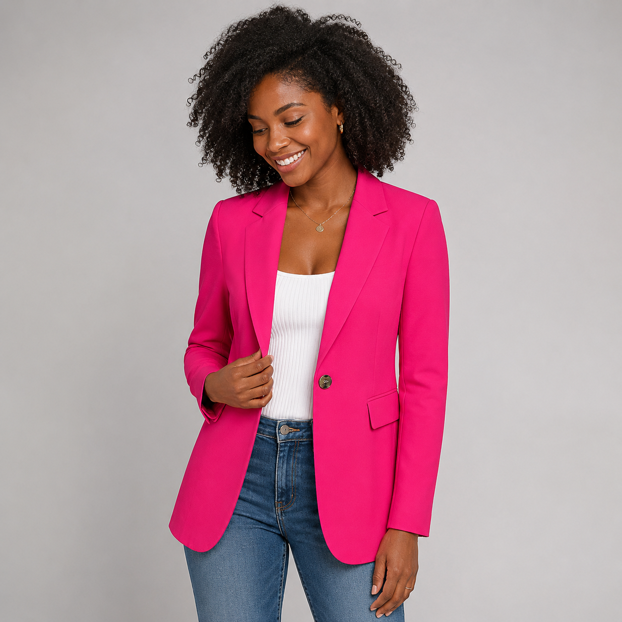 Casual Blazer Jacket - Lightweight One-Button Work Office Suit Coat