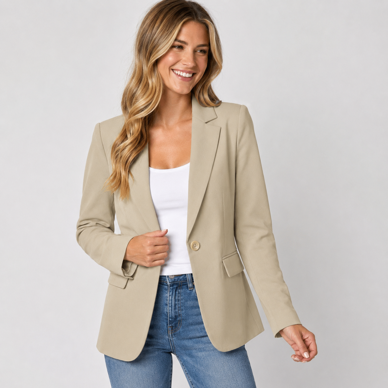 Casual Blazer Jacket - Lightweight One-Button Work Office Suit Coat