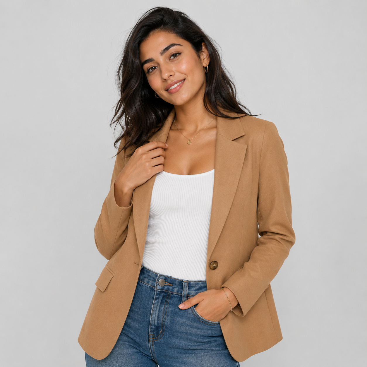 Casual Blazer Jacket - Lightweight One-Button Work Office Suit Coat