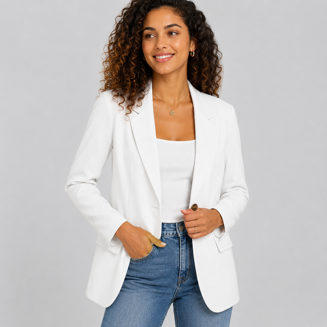 Casual Blazer Jacket - Lightweight One-Button Work Office Suit Coat