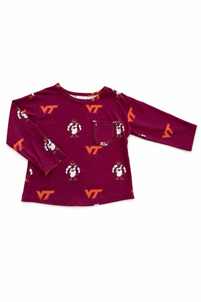 Virginia Tech Maroon Hokie L/S Ruffle Pocket Tee