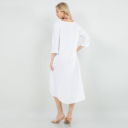 Ellen Our Hi-Low Cotton Gauze Dress with Sleeves and Pockets