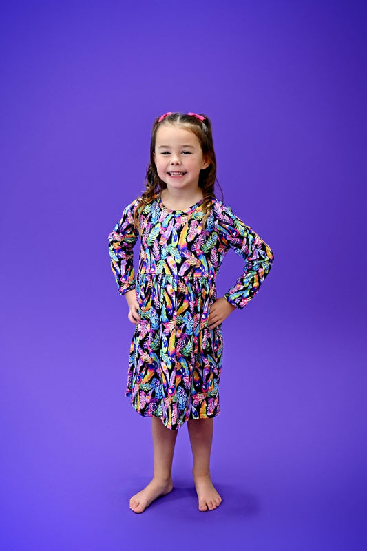 Bright Feather Long Sleeve Milk Silk Dress