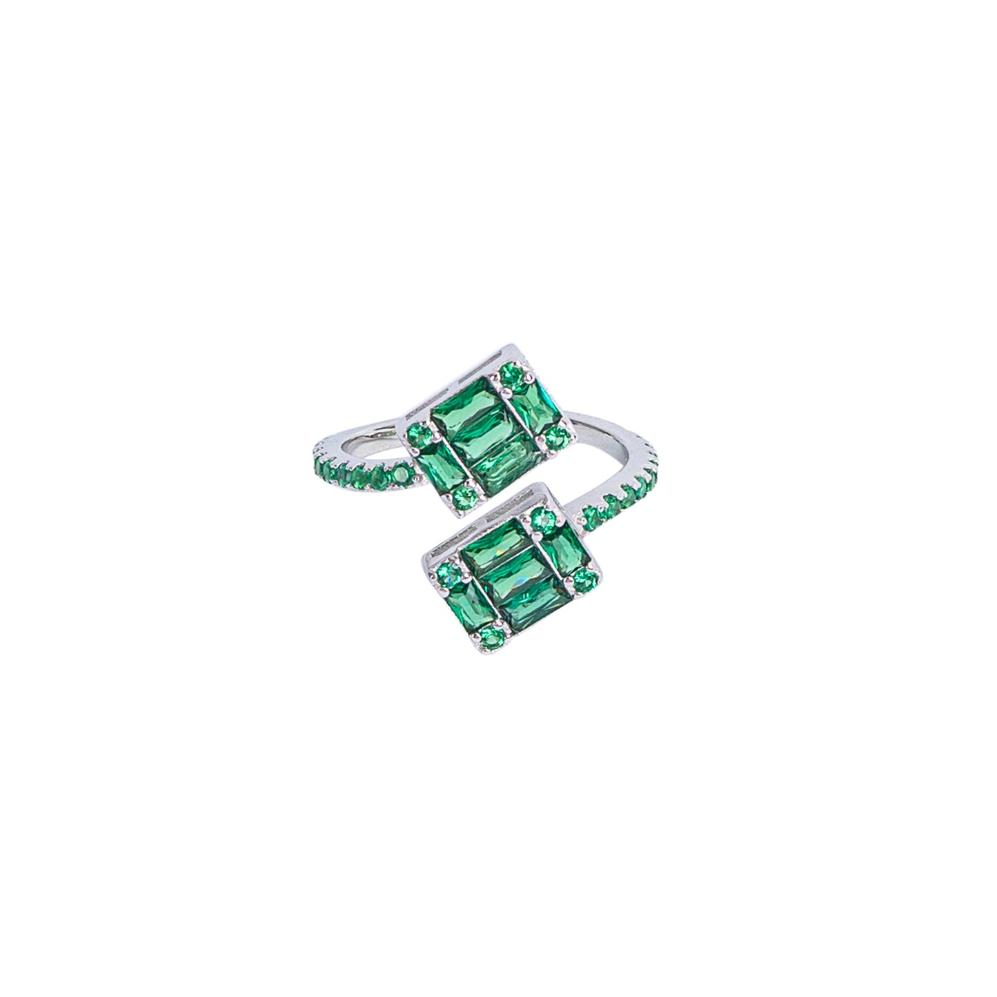 Adjustable Green CZ Statement Ring - Double Einstein Design | Sterling Silver