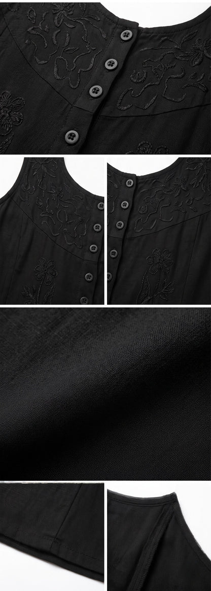 Sakkas Maya Floral Embroidered Sleeveless Button Up Rayon Dress