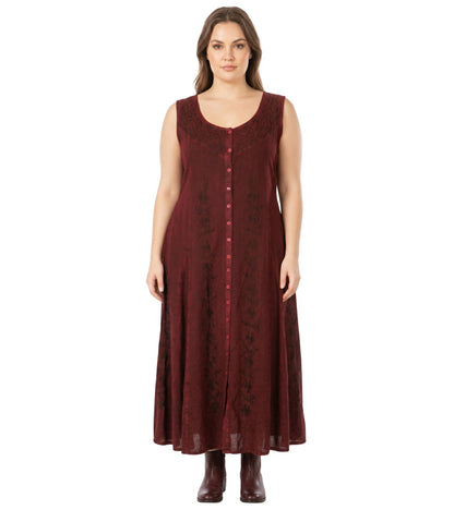 Sakkas Maya Floral Embroidered Sleeveless Button Up Rayon Dress