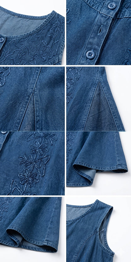 Sakkas Maya Floral Embroidered Sleeveless Button Up Rayon Dress