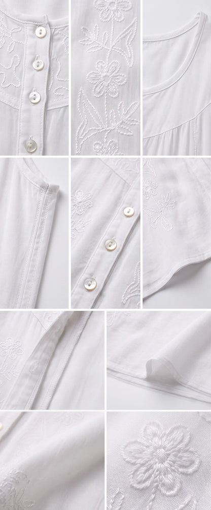 Sakkas Maya Floral Embroidered Sleeveless Button Up Rayon Dress