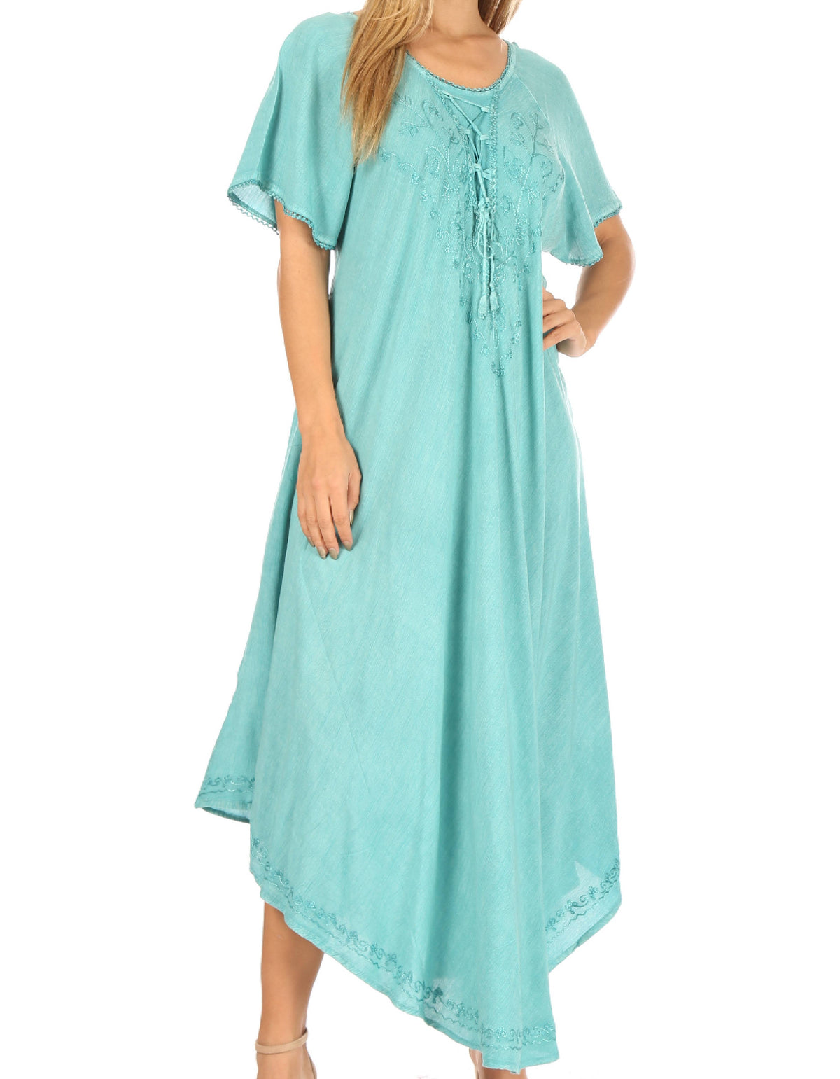 Sakkas Lilia Embroidered Lace Up Bodice Relaxed Fit  Maxi Sun Dress