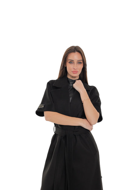 Evelyn Structured Short-Sleeve Coat in Black