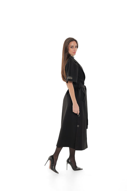Evelyn Structured Short-Sleeve Coat in Black