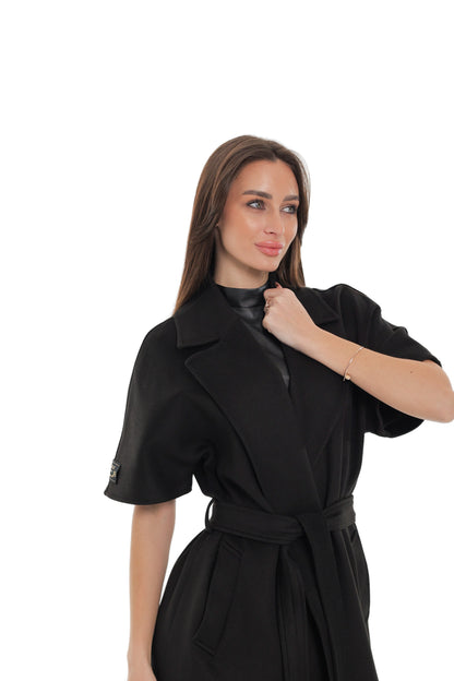 Evelyn Structured Short-Sleeve Coat in Black