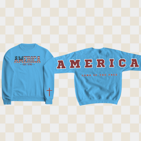 America Land of the Free Patriotic Crewneck Sweatshirt
