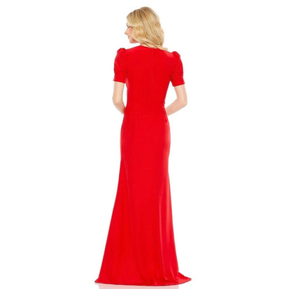 leena Mac Duggal Plunge Neck Puff Sleeve Cut Out Gown Red  2630 $458