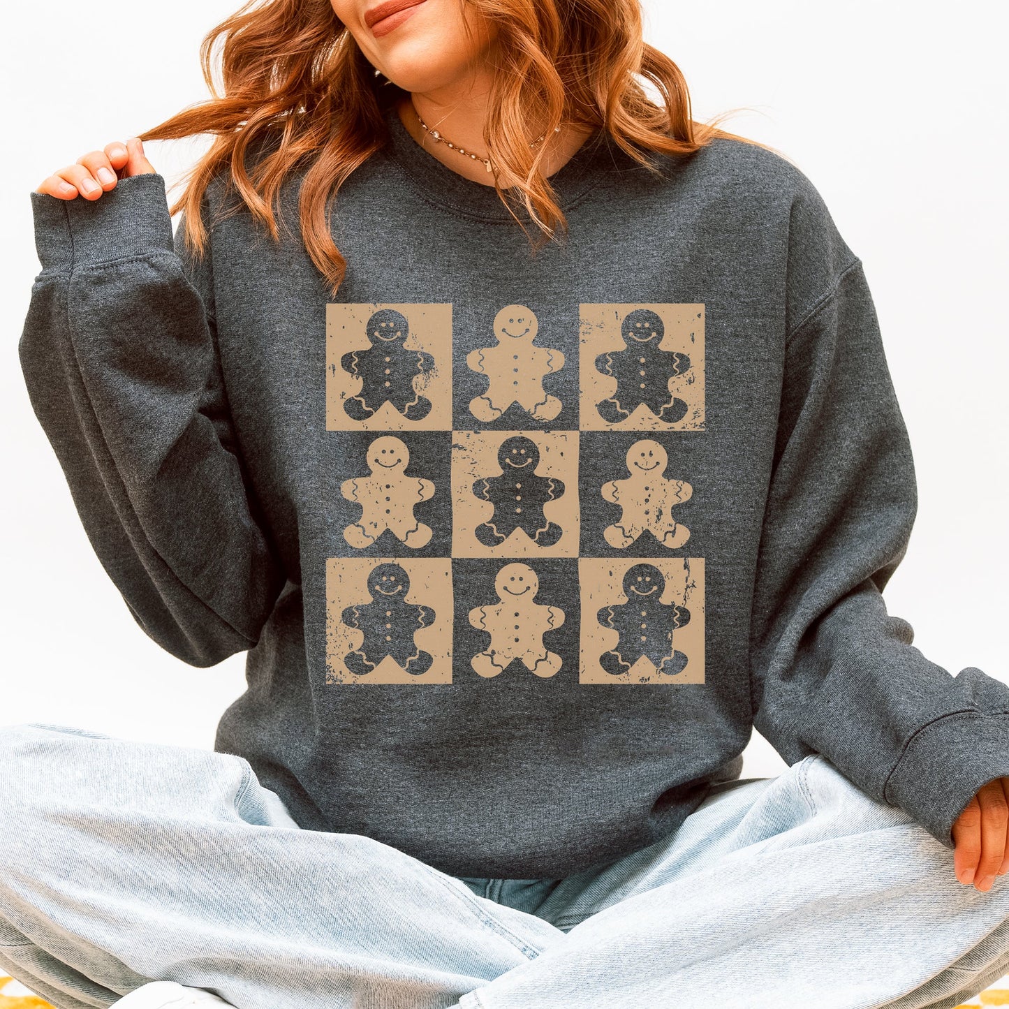 Gingerbread Men Christmas Minimalist Retro Whimsical Cozy Holiday Themed Illustration Print Sweatshirt