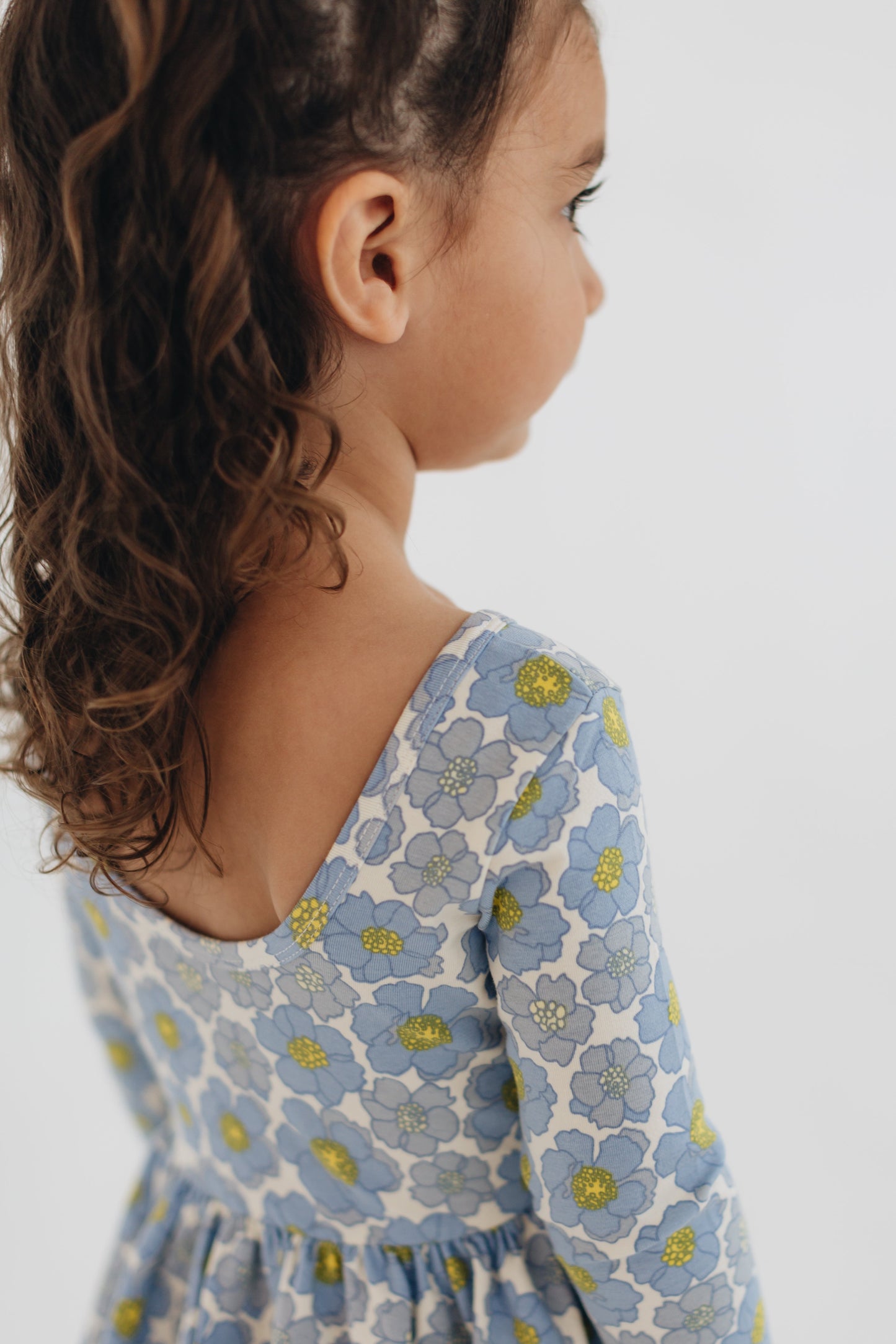 3/4 Sleeve Twirl Dress in Periwinkle Meadow