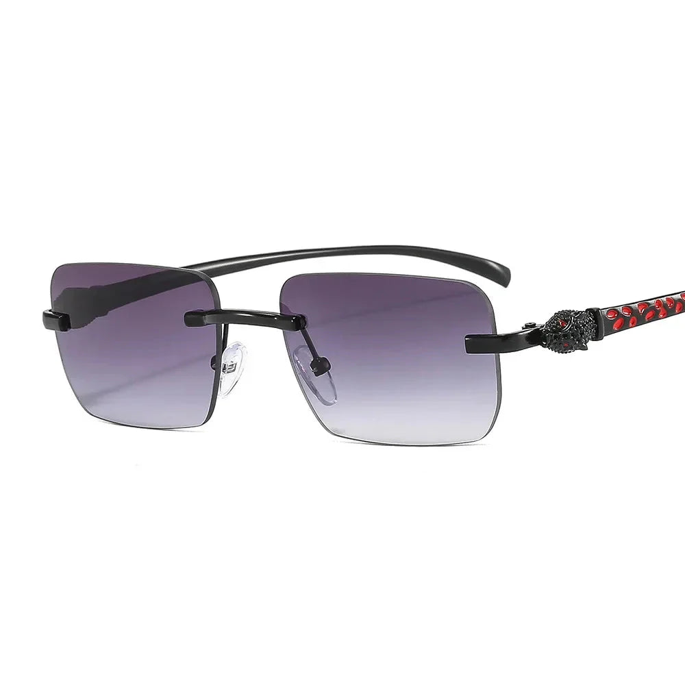 Vintage Fashion Rimless Small Square Sunglasses Women Men Luxury Brand Designer Travel Driving Metal Leopard Head Sun Glasses