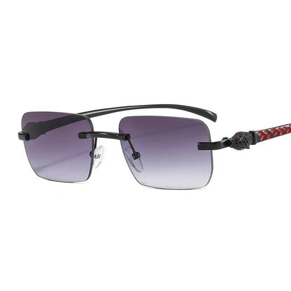 Vintage Fashion Rimless Small Square Sunglasses Women Men Luxury Brand Designer Travel Driving Metal Leopard Head Sun Glasses