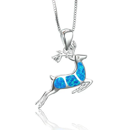 Boho Fashion Sea Animal Dolphin Pendant Necklace for Women Girl Inlay Imitation Blue Opal Necklace Wedding Party Jewelry
