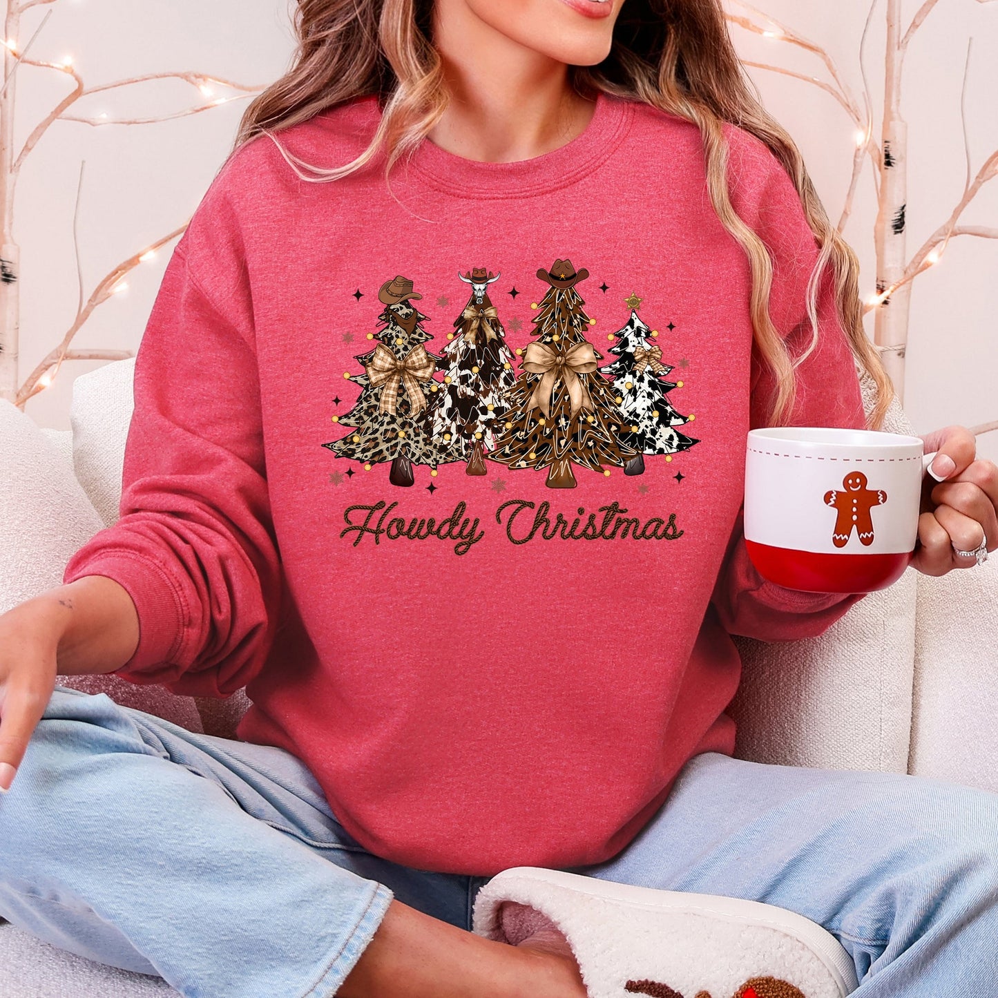 Howdy Christmas Western Santa Christmas Trees Holiday Western Theme Festive Cozy Sweatshirt