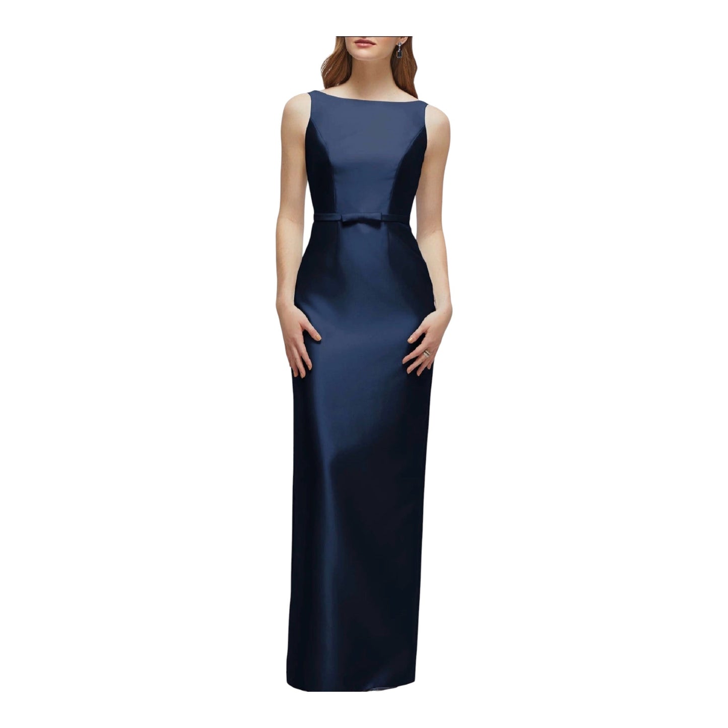 Alfred Sung Midnight Blue Sleeveless Bow Waist Full Length Gown D881 Sz 12
