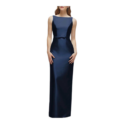 Alfred Sung Midnight Blue Sleeveless Bow Waist Full Length Gown D881 Sz 12