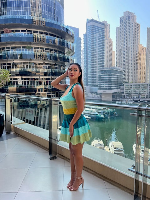 Blue Waterfall Knit Dress