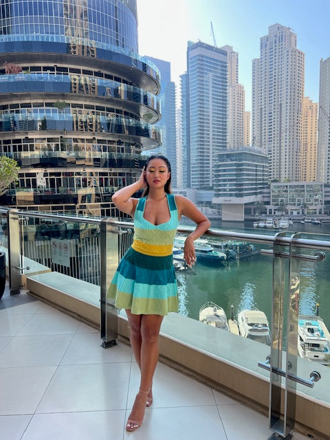 Blue Waterfall Knit Dress