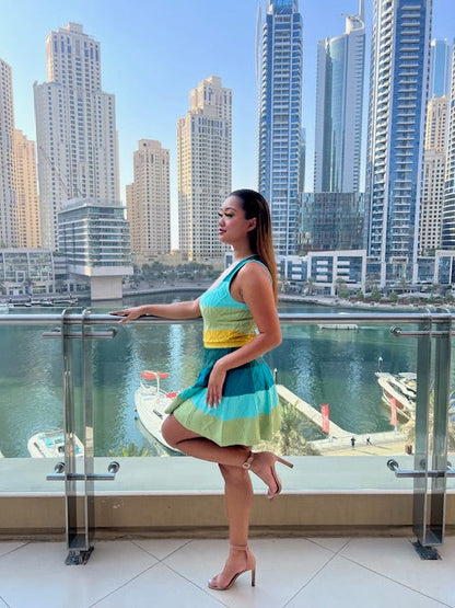 Blue Waterfall Knit Dress