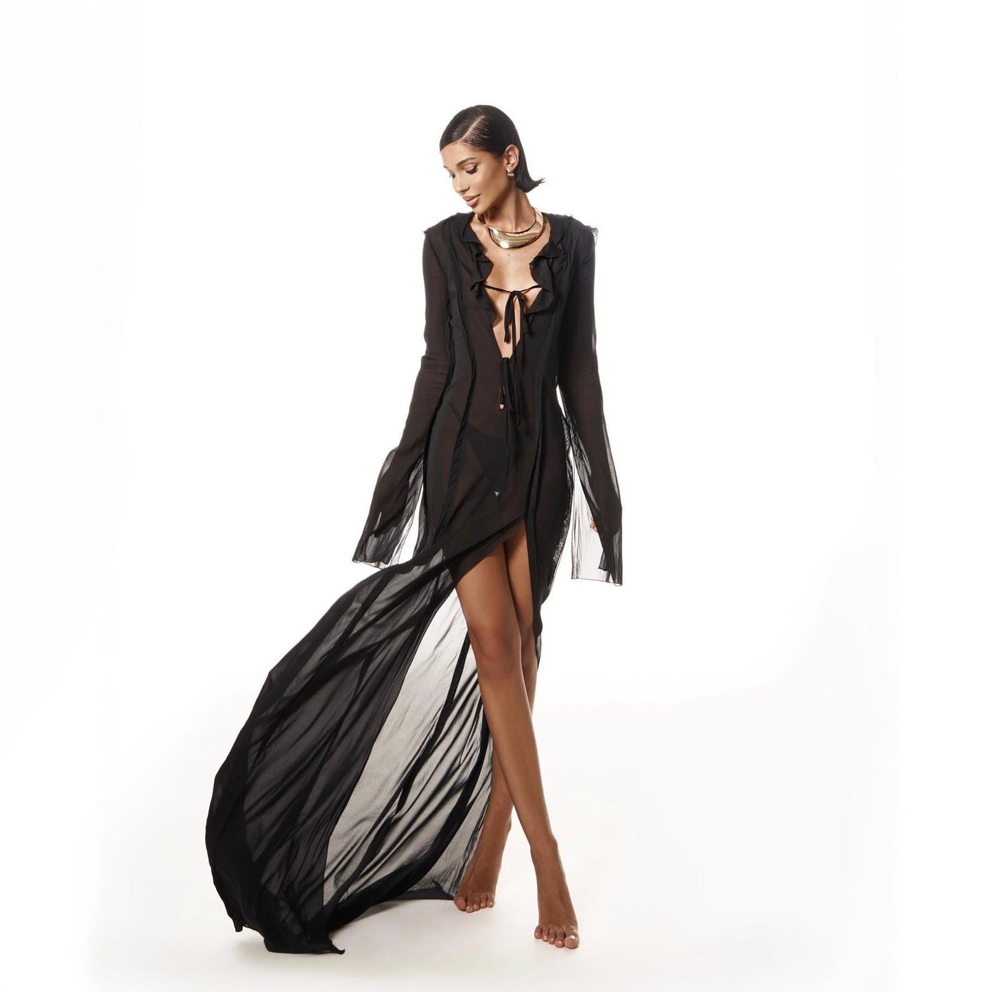 In Love Again Black Sheer Chiffon Maxi Dress