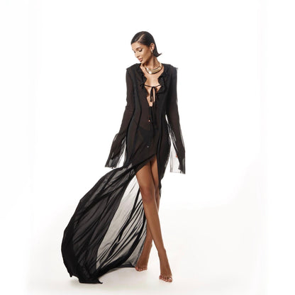In Love Again Black Sheer Chiffon Maxi Dress