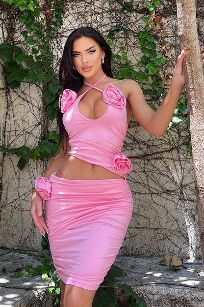 Jessica Bara Calista Ruched Rose Mini Dress