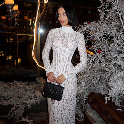 Lana White Lace Corset Maxi Dress