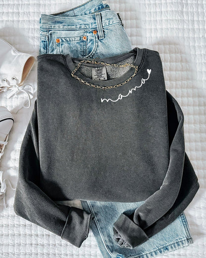 Mama Heart Around Neck Garment Dyed Comfort Colors Sweatshirt