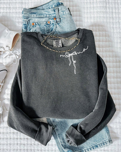 Mama Ribbon Around Neck Garment Dyed Comfort Colors Sweatshirt