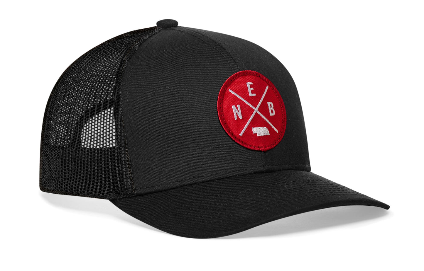Nebraska Trucker Hat  |  Black  Snapback with NEB