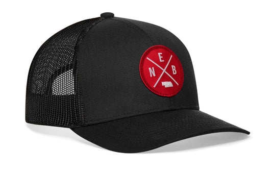 Nebraska Trucker Hat  |  Black  Snapback with NEB