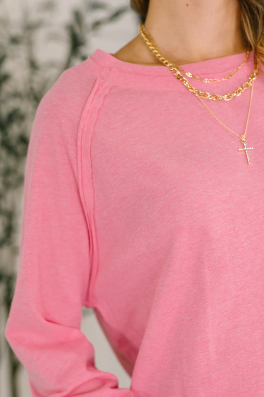 Nice to Each Other Raglan Sleeve Top in Fuchsia