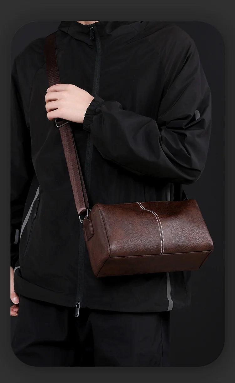 Japan Men's Portable Travel Commuter Small Shoulder Bag | New Niche Style Messenger Bag (PU Leather Crossbody Satchel)