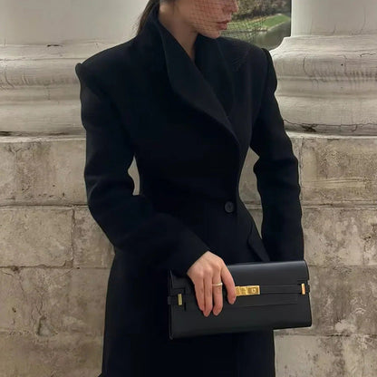 Korean Elegant British Long Cut Coat Women Spring Woolen Coat