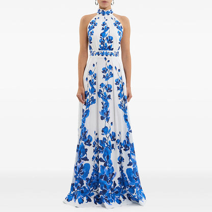 Spring Summer Star Printed Casual Vacation Dress Halter Maxi Dress