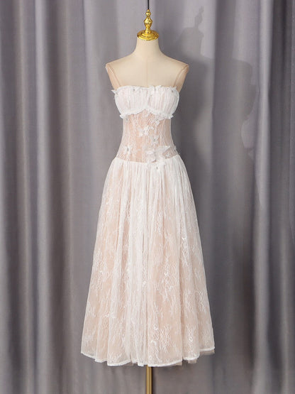 Summer Elegant Elegant Sweet Lace Butterfly Tube Top Dress Slim Fit Slimming Fashionable Dress Women