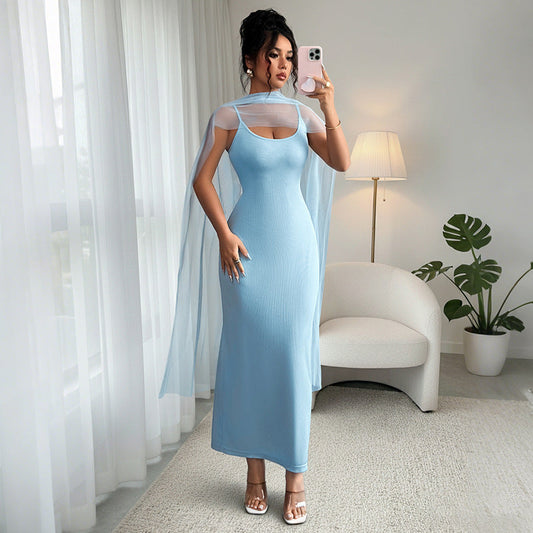 Women Clothing Summer Free Silk Scarf Cami Dress Elegant Slim Sheath Dress