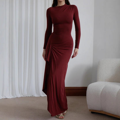 Autumn Winter Long Sleeve Slim Fit Dress Casual Lace Up Stretch Dress