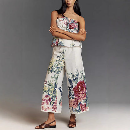 Spring Summer Positioning Printing Corset Sleeveless Casual Vacation Two Piece Set for Women