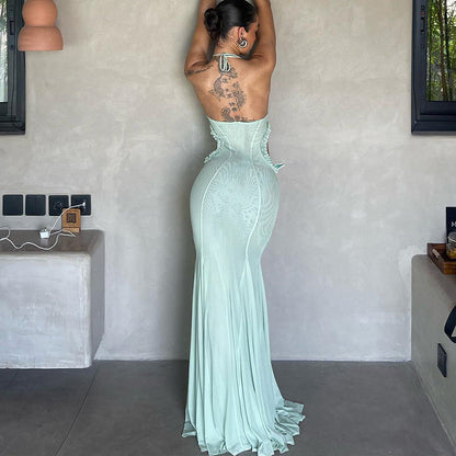 Autumn Sexy off Shoulder Halter Butterfly Decoration Slim Fit Holiday Dress Women