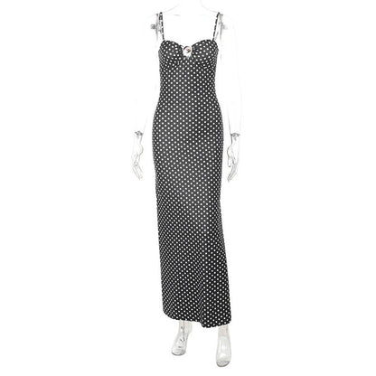 Sexy Suspenders Hollow Out Cutout Polka Dot Printed Dress Women Summer Sexy Dress