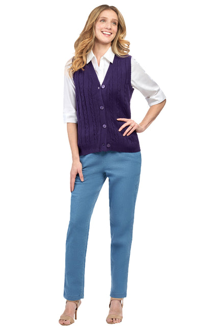 Womens Button Front Cable Knit Cardigan Sweater Vest